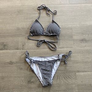Zaful black and white gingham string bikini, Size 4